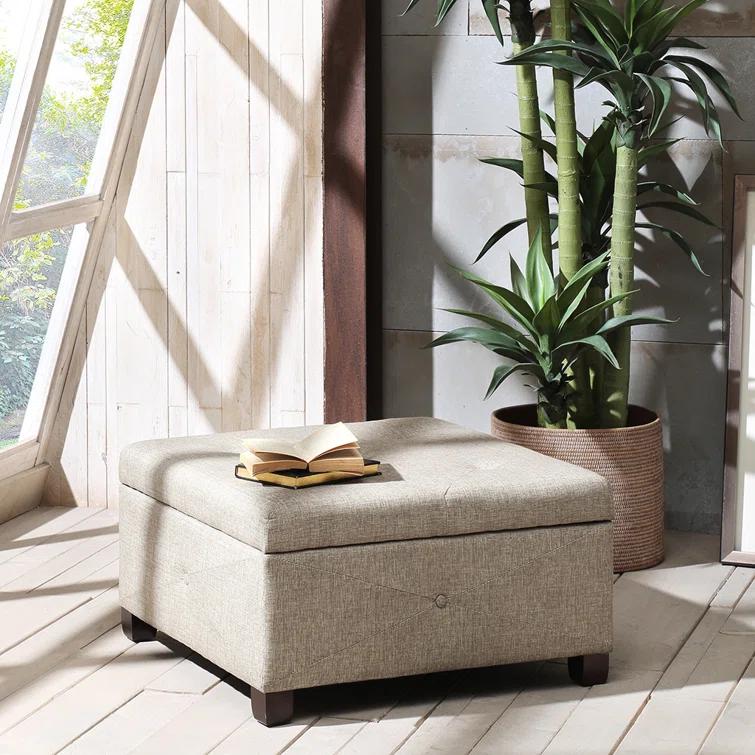 Della Button Tufted Square Storage Ottoman
