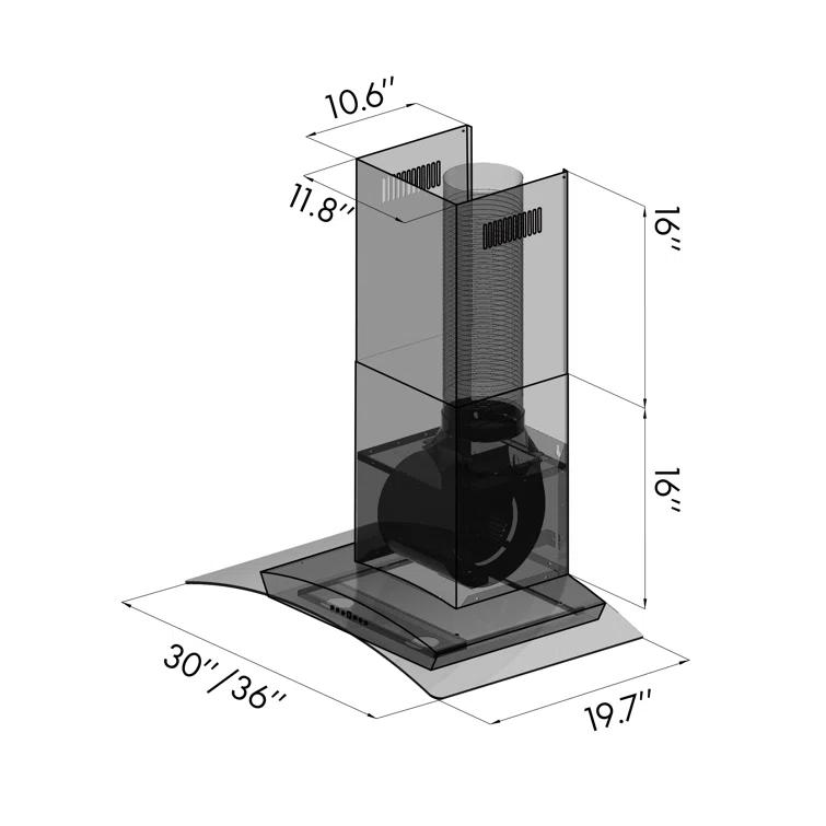 ZLINE 36 in. Convertible Vent Wall Mount Range Hood in Stainless Steel & Glass (KZ-36)
