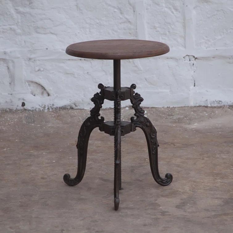 Regina Brown Reclaimed Teak and Iron Adjustable Swivel Bar Stool