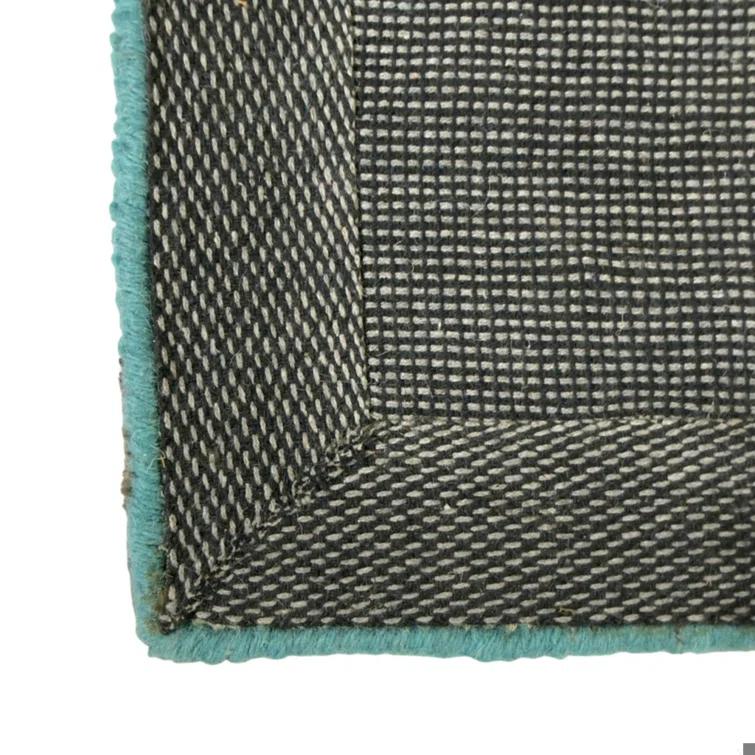 Angelo Authentic Hand-Tufted Handmade Gray Modern Geometric Overlapping Circular Design on Teal Wool Area Rug