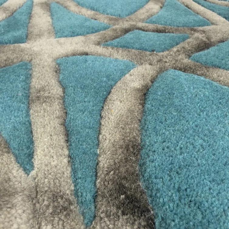 Angelo Authentic Hand-Tufted Handmade Gray Modern Geometric Overlapping Circular Design on Teal Wool Area Rug