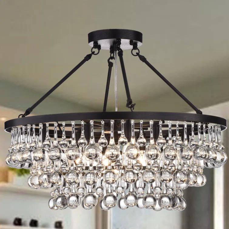 Arosa Elegant Black 9-Light Semi Flush Mount with Crystal Accents
