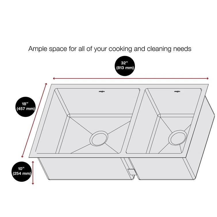 Prestige Series 32'' L Undermount Double Bowl Stainless Steel Kitchen Sink