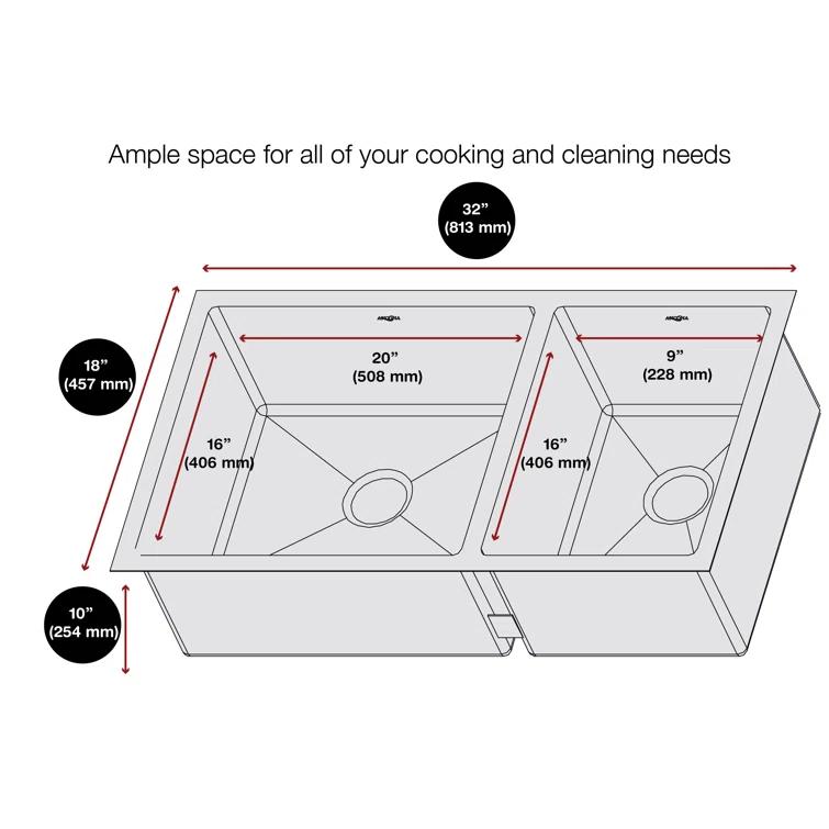 Prestige Series 32'' L Undermount Double Bowl Stainless Steel Kitchen Sink