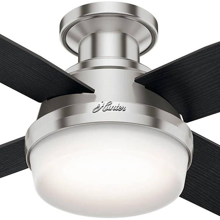 Dempsey Low Profile 44" 4 - Blade Indoor Flush Mount Small Room Ceiling Fan with Lights and Remote