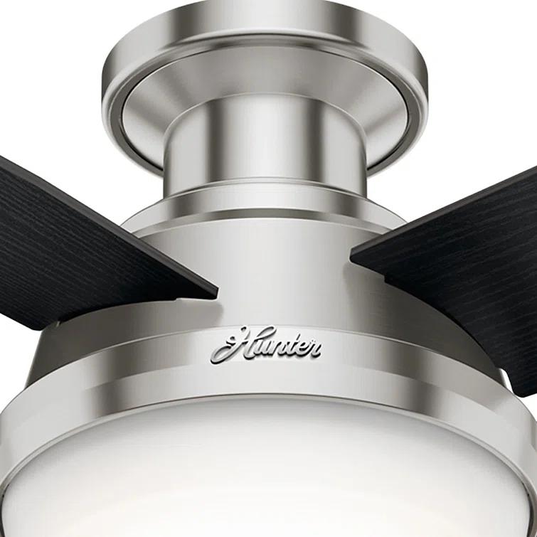 Dempsey Low Profile 44" 4 - Blade Indoor Flush Mount Small Room Ceiling Fan with Lights and Remote