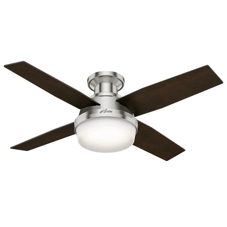 Dempsey Low Profile 44" 4 - Blade Indoor Flush Mount Small Room Ceiling Fan with Lights and Remote