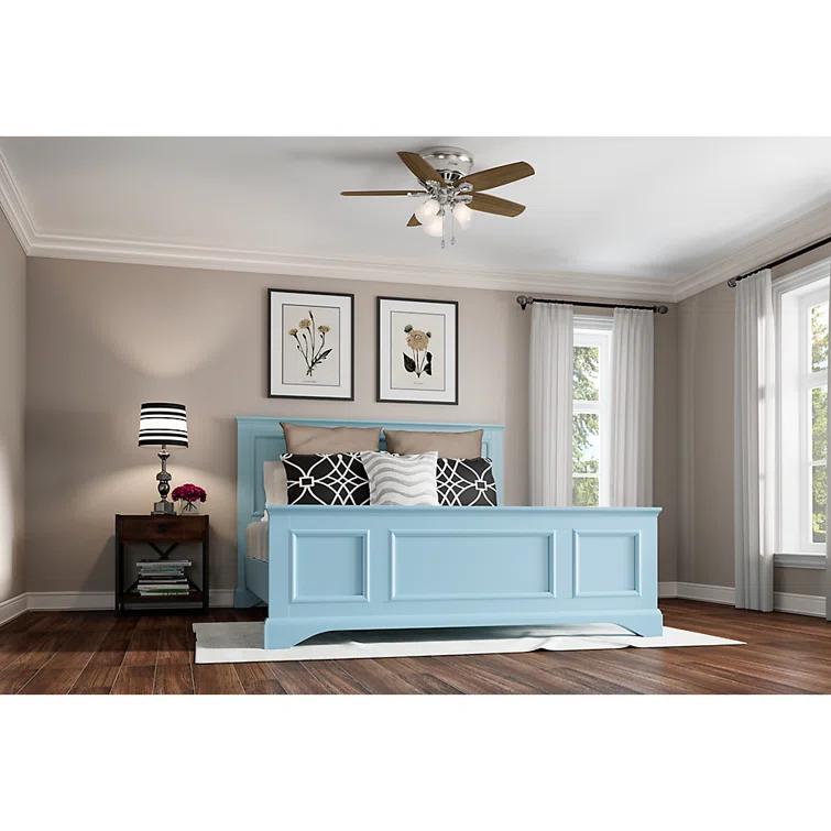 42" Builder Low Profile 5 - Blade Flush Mount Ceiling Fan with Pull Chain and Light Kit Included