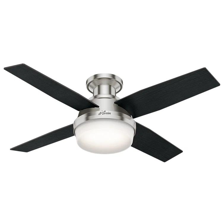 Dempsey Low Profile 44" 4 - Blade Indoor Flush Mount Small Room Ceiling Fan with Lights and Remote