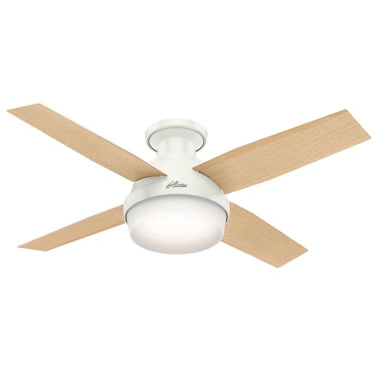 Dempsey Low Profile 44" 4 - Blade Indoor Flush Mount Small Room Ceiling Fan with Lights and Remote