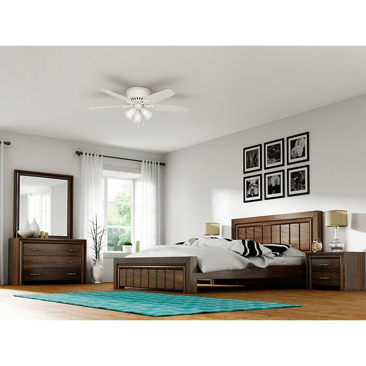 Builder Low Profile 52" 5 - Blade Flush Mount Ceiling Fan with Lights and Pull Chains