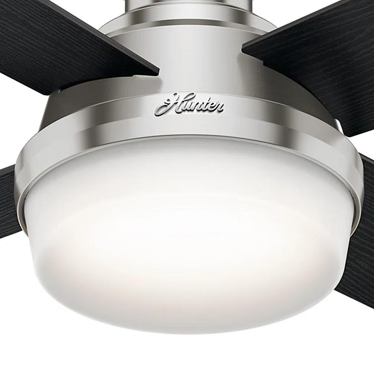 Dempsey Low Profile 44" 4 - Blade Indoor Flush Mount Small Room Ceiling Fan with Lights and Remote
