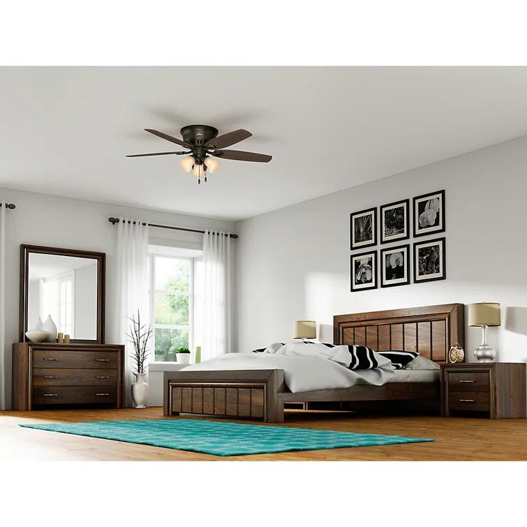 Builder Low Profile 52" 5 - Blade Flush Mount Ceiling Fan with Lights and Pull Chains