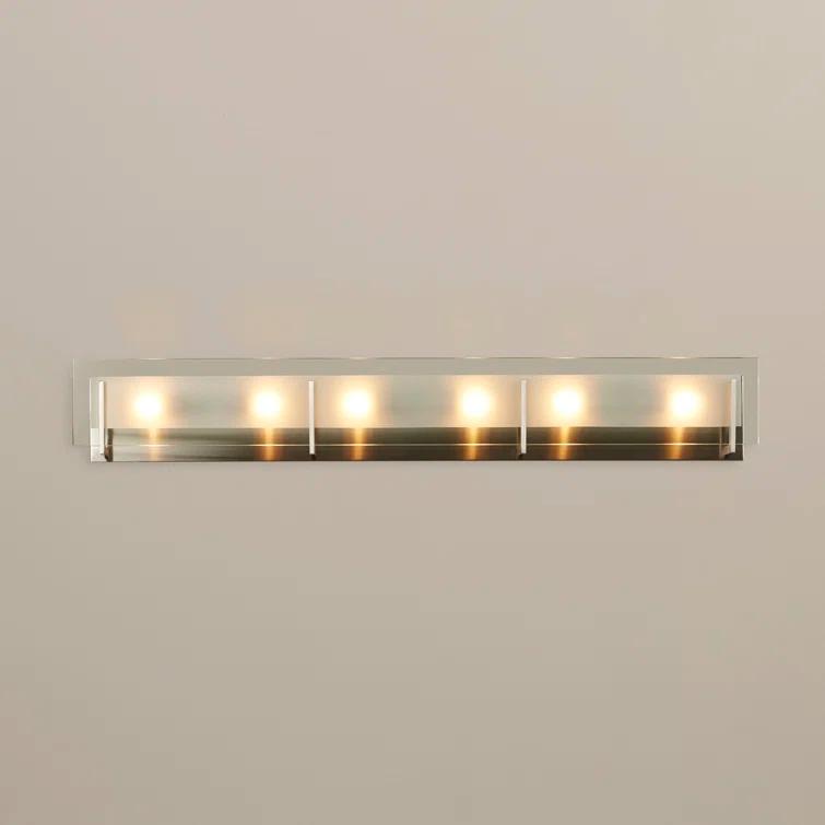 Latitude Sleek 6-Light Brushed Nickel Outdoor Bath Bar with Clear Etched Glass