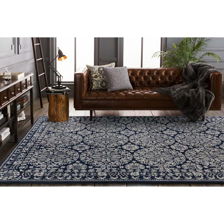 Blue and Gray Rectangular Hand-Tufted Wool Rug