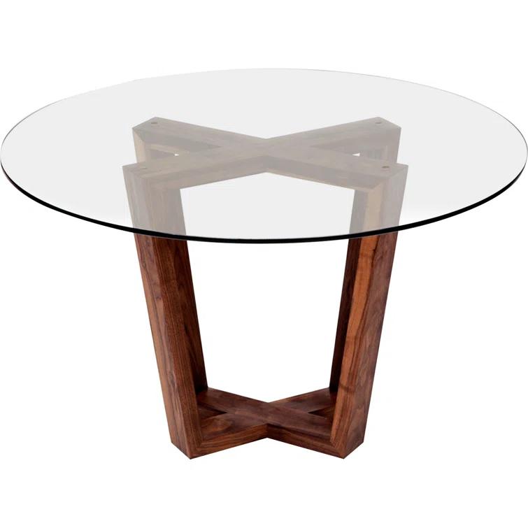 Gax Round Glass Top Solid Wood Base Dining Table
