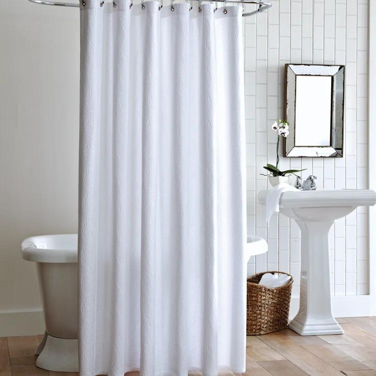 Vienna White Cotton Antique Design Shower Curtain with Silver Grommets