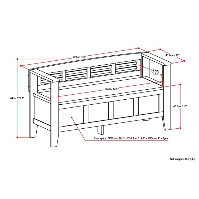Simpli Home Adams 48"W Solid Wood Contemporary Entryway Storage Bench with Lift-Top Lid and Dual Compartments & Reviews | Wayfair