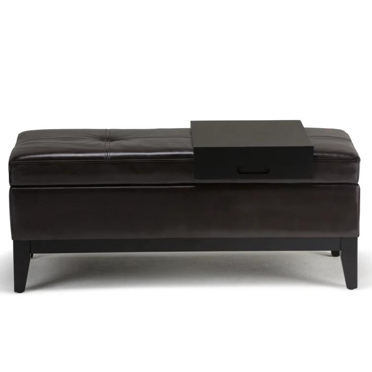 Simpli Home Oregon 42"W Upholstered Storage Ottoman Bench with Lift-Top Lid and Tray