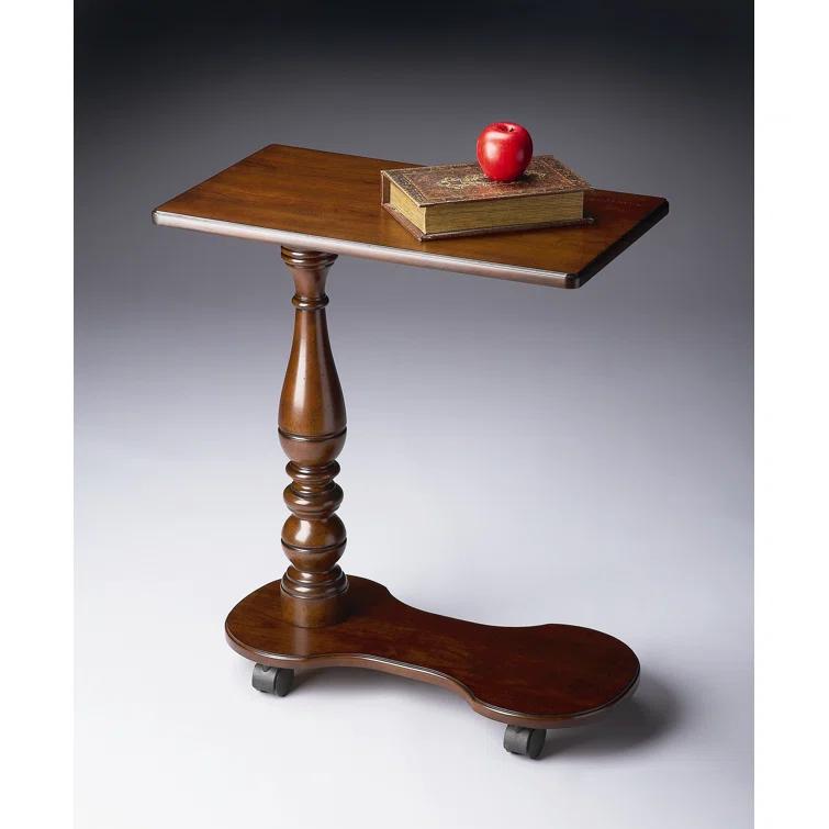 Elegant Cherry Wood Pedestal Tray Table - Dark Brown