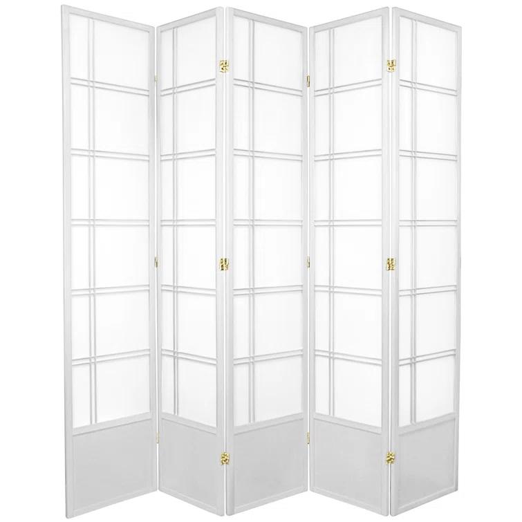 Oriental Furniture 7 ft. Tall Double Cross Shoji Screen - White - 5 Panel