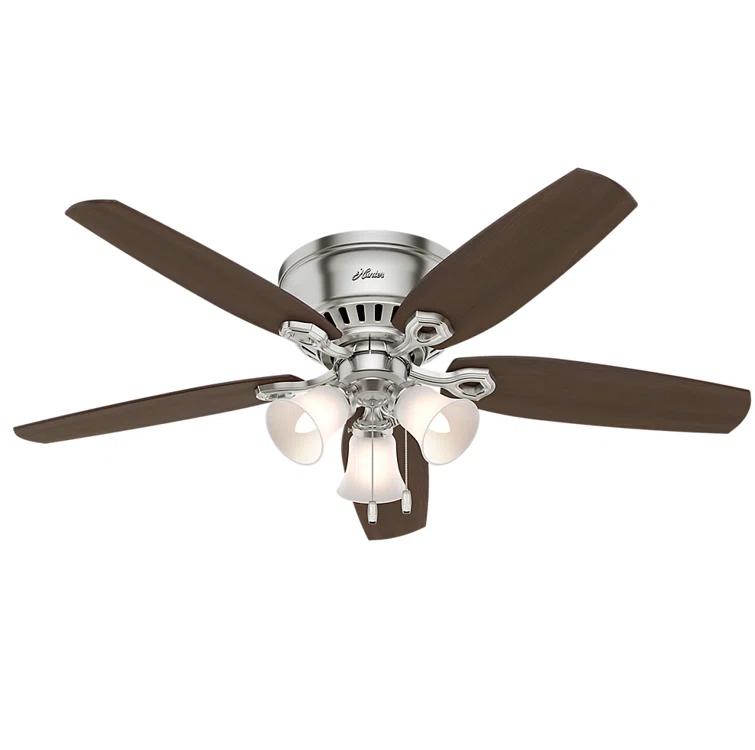 Builder Low Profile 52" 5 - Blade Flush Mount Ceiling Fan with Lights and Pull Chains