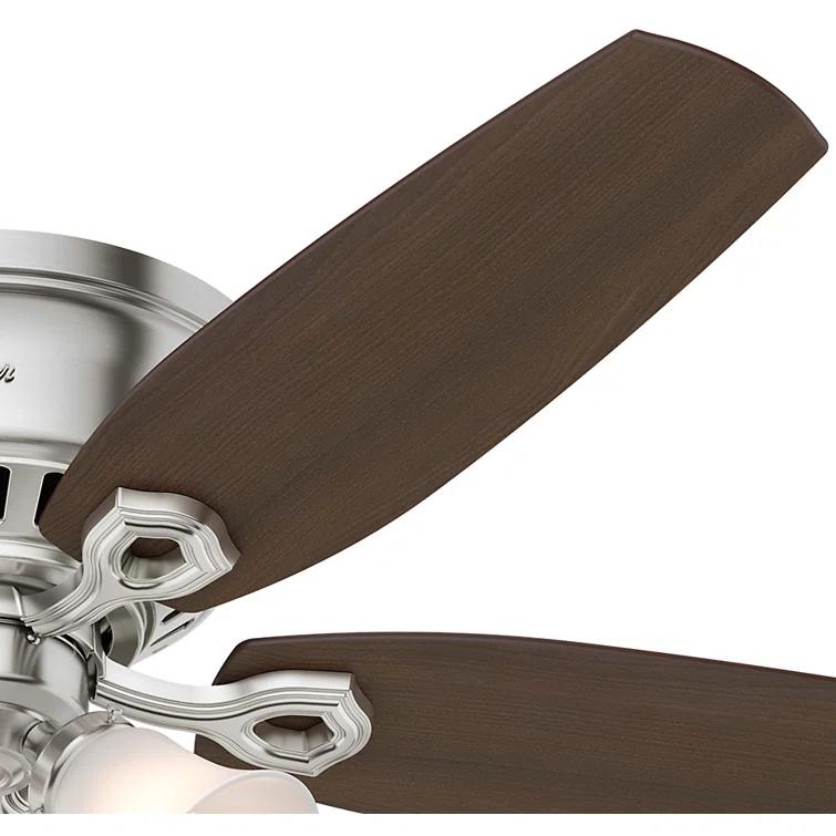 Builder Low Profile 52" 5 - Blade Flush Mount Ceiling Fan with Lights and Pull Chains