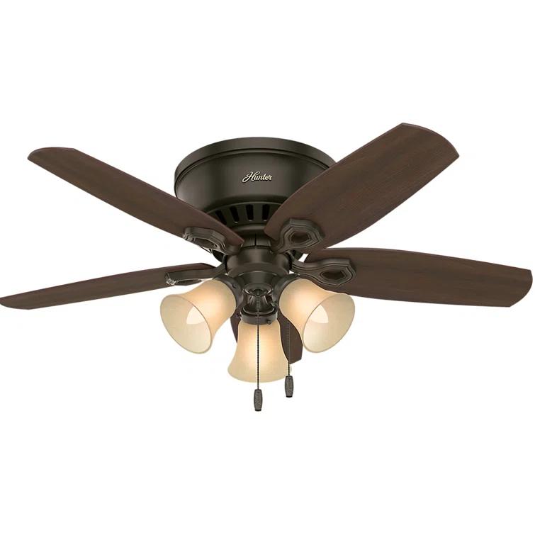 Hunter Fan 42" Builder Low Profile 5 - Blade Flush Mount Ceiling Fan with Pull Chain and Light Kit Included