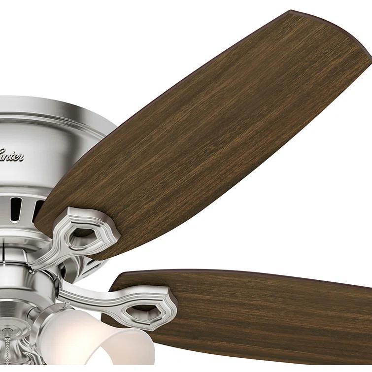 Builder Low Profile 52" 5 - Blade Flush Mount Ceiling Fan with Lights and Pull Chains