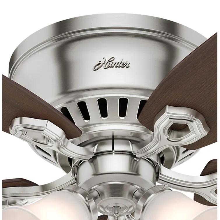 Builder Low Profile 52" 5 - Blade Flush Mount Ceiling Fan with Lights and Pull Chains