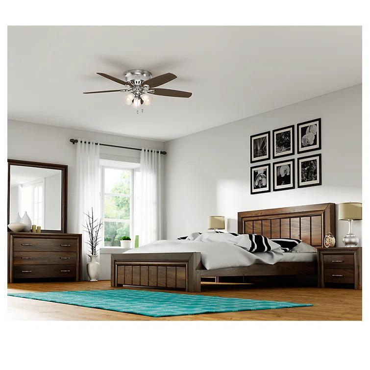 Builder Low Profile 52" 5 - Blade Flush Mount Ceiling Fan with Lights and Pull Chains
