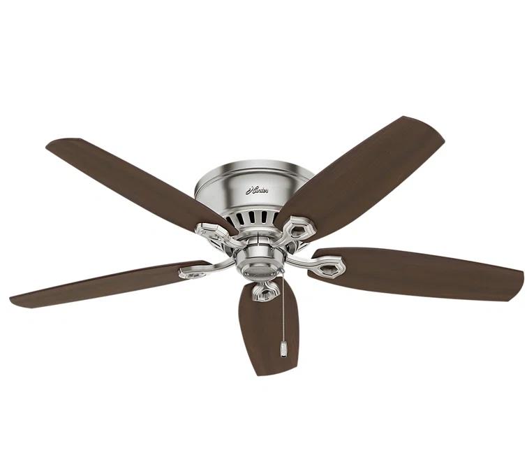 Builder Low Profile 52" 5 - Blade Flush Mount Ceiling Fan with Lights and Pull Chains