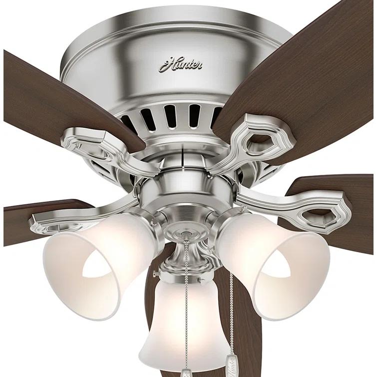 Builder Low Profile 52" 5 - Blade Flush Mount Ceiling Fan with Lights and Pull Chains