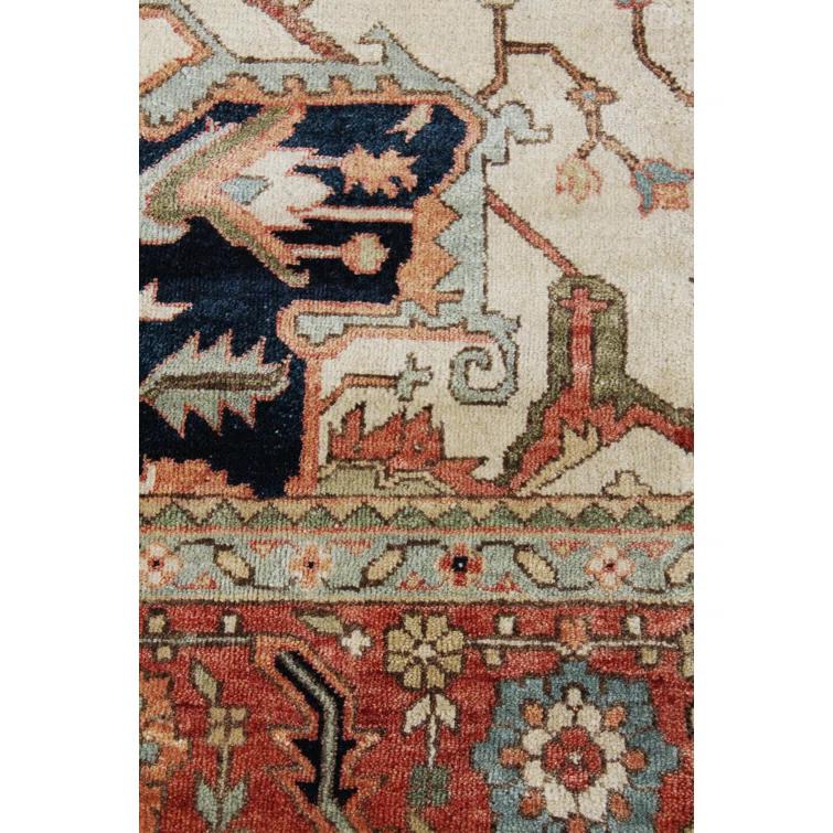 Fine Serapi Oriental Hand-Knotted Wool Rust/Ivory Area Rug