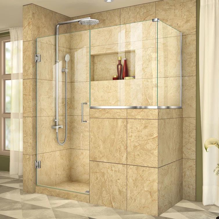DreamLine Unidoor Plus 59" W x 36.375" D x 72" H Frameless Pivot Rectangle Shower Enclosure with Fixed Panel SHEN-2429303636-01