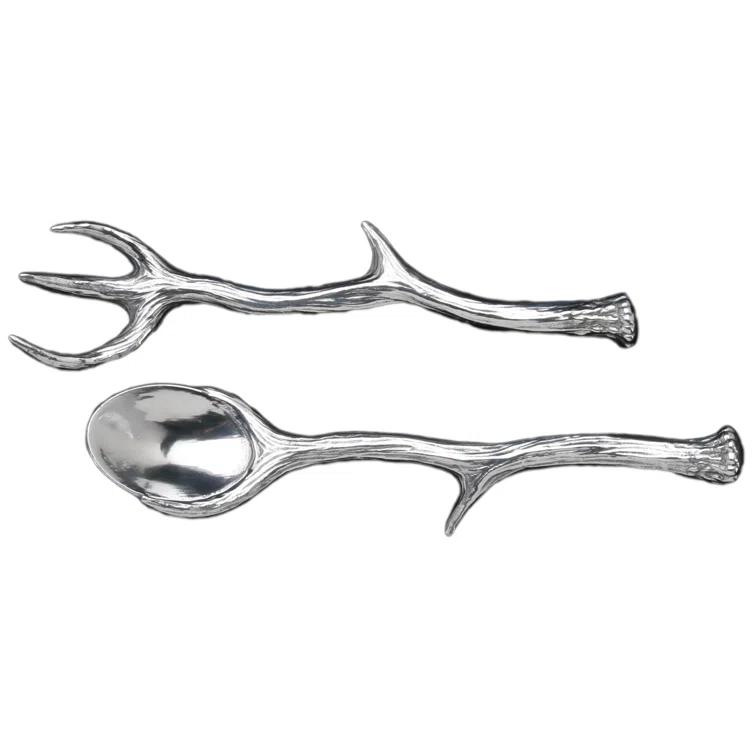 Rustic Aluminum Antler Salad Serving Set, 13.25 inches