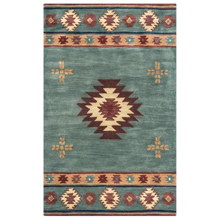 Tyngsborough Southwestern Handmade Tufted Wool Gray Area Rug