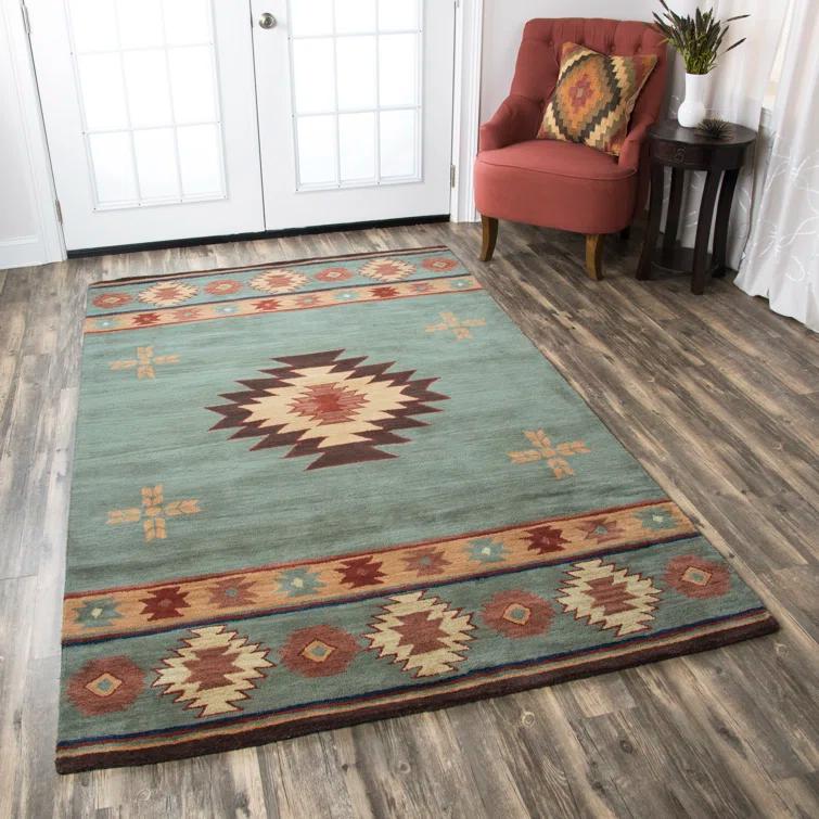 Tyngsborough Southwestern Handmade Tufted Wool Gray Area Rug