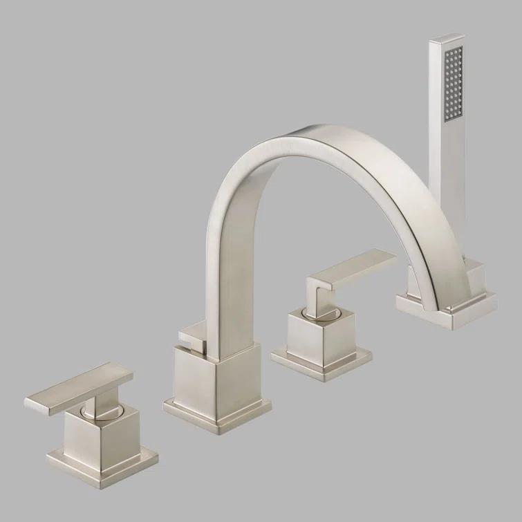 Vero Double Handle Deck Mounted Roman Tub Faucet with Handshower