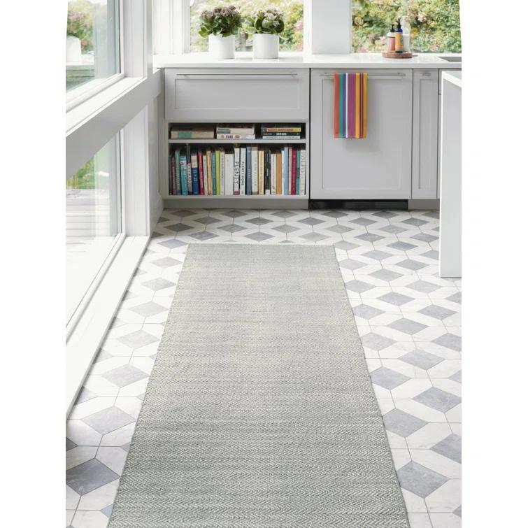 Herringbone Swedish Blue Handwoven Cotton Rug