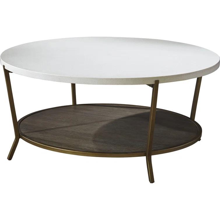 Transitional Round Wood & Stone Coffee Table, 42 Inch, Brown