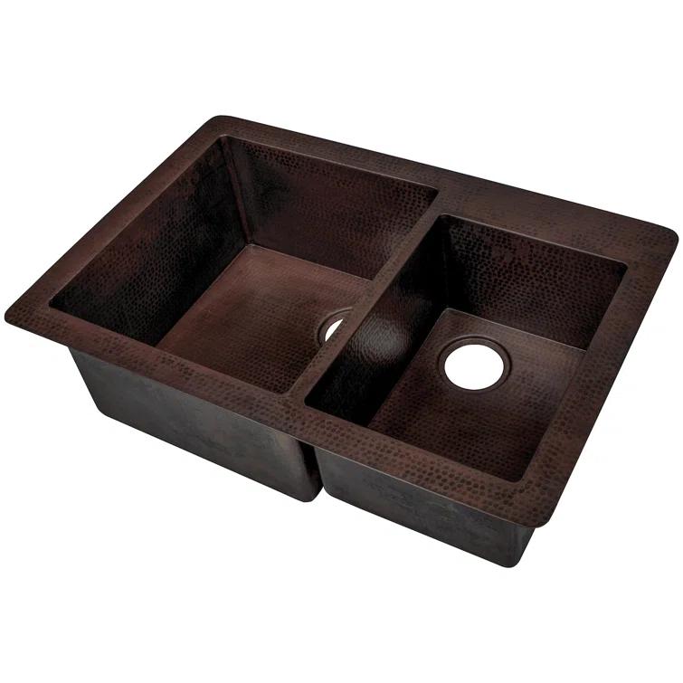 Novatto Guadalajara 33'' L Double Bowl Copper Kitchen Sink TCK-006AN