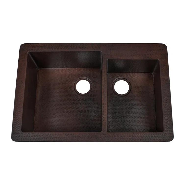 Novatto Guadalajara 33'' L Double Bowl Copper Kitchen Sink TCK-006AN