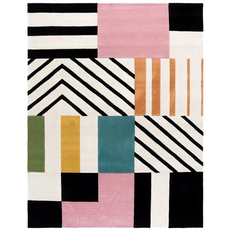 SAFAVIEH Alfombra de Lana Geométrica de Quinta Avenida Bronagh 10' x 14', Marfil/negro