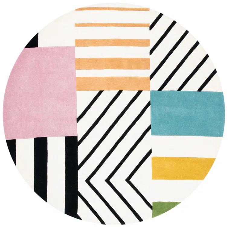 Tripoli Handmade Wool Ivory/Black/Pink Rug