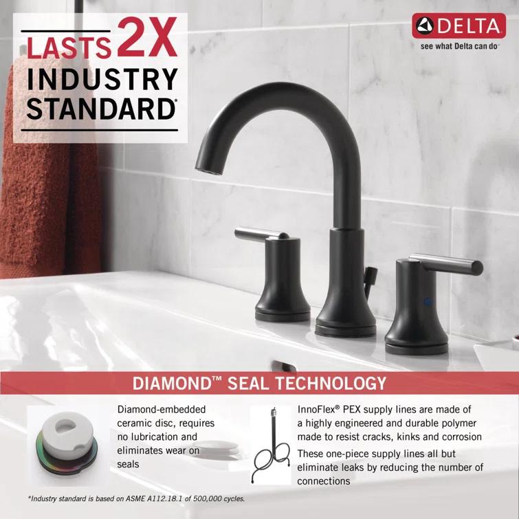 Trinsic Widespread Bathroom Faucet 3 Hole, 2-handle Bathroom Sink Faucet with Drain Assembly