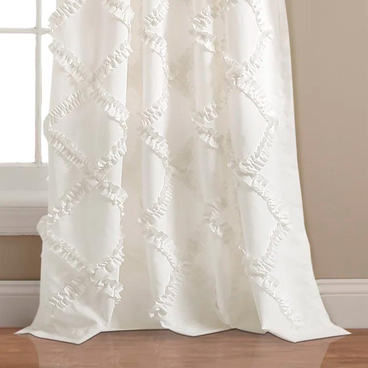 Lush Decor Ruffle Diamond Geometric Semi-Sheer Thermal Indoor Single Curtain Panel (Set of 2)