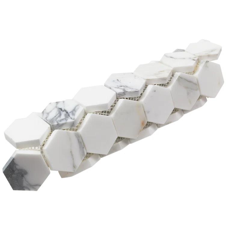 Hexagon Marble Mosaic Tile in White/Gray