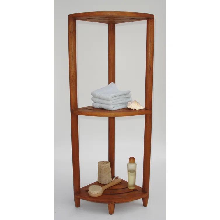 AquaTeak AquaTeak Teak Oil 3 -Tier Wood Freestanding Corner Bathroom Shelf ( 11-in x 40.25-in x 11-in )