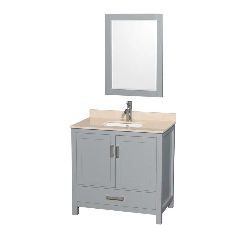 Wyndham Collection Sheffield 36" Freestanding Single Bathroom Vanity with Marble Top with 24" Mirror